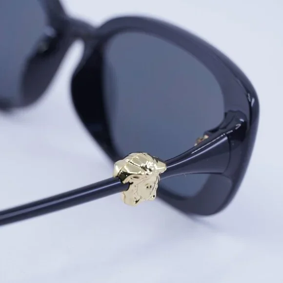 Versace VE4504D GB1/87 Sunglasses Shiny Black Rectangle Frame, Grey Lenses - Picture 5 of 10